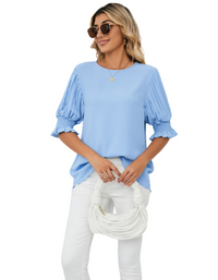 SHOPIQAT Puff-sleeve Crewneck Top - Premium  from shopiqat - Just $6.500! Shop now at shopiqat