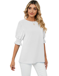SHOPIQAT Puff-sleeve Crewneck Top - Premium  from shopiqat - Just $6.500! Shop now at shopiqat