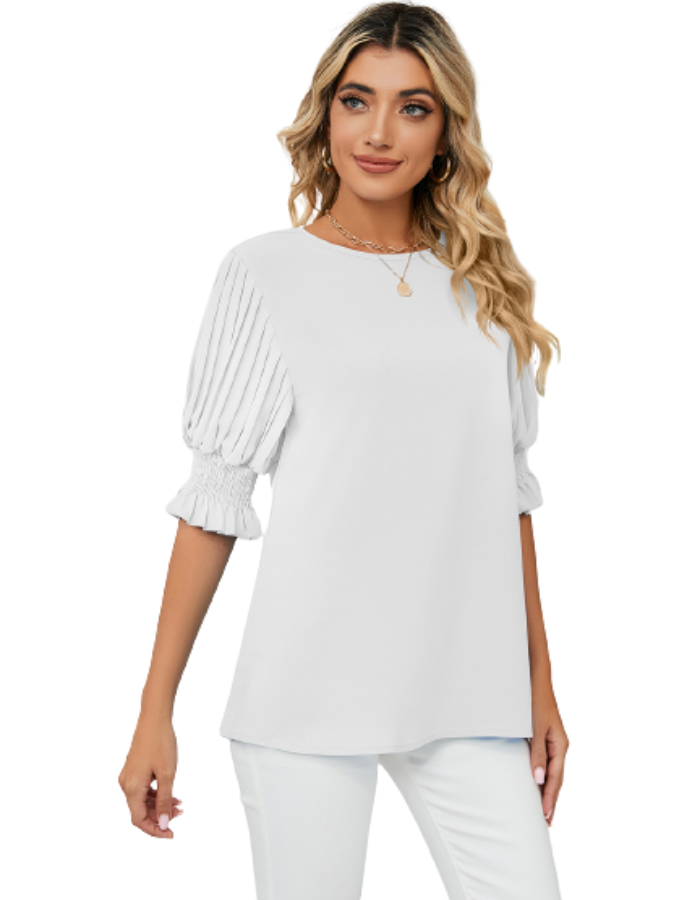 SHOPIQAT Puff-sleeve Crewneck Top - Premium  from shopiqat - Just $6.500! Shop now at shopiqat