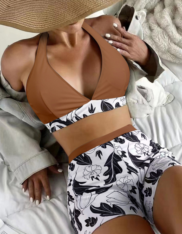 SHOPIQAT Bikini Top And High-Waist Bottoms Shorts Set