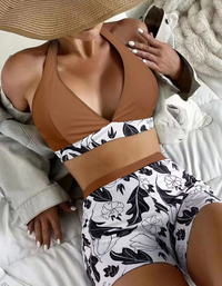 SHOPIQAT Bikini Top And High-Waist Bottoms Shorts Set