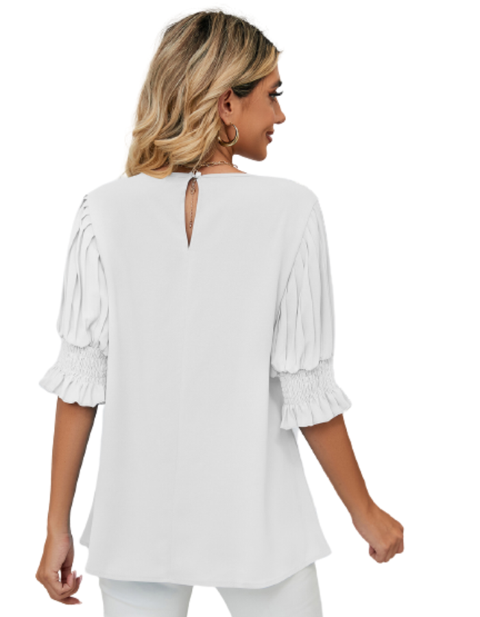 SHOPIQAT Puff-sleeve Crewneck Top - Premium  from shopiqat - Just $6.500! Shop now at shopiqat