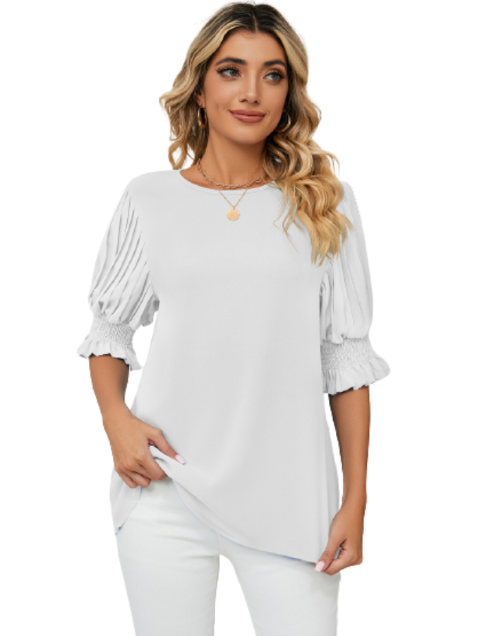 SHOPIQAT Puff-sleeve Crewneck Top - Premium  from shopiqat - Just $6.500! Shop now at shopiqat