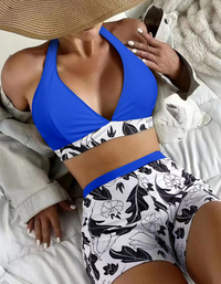 SHOPIQAT Bikini Top And High-Waist Bottoms Shorts Set