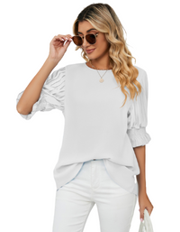 SHOPIQAT Puff-sleeve Crewneck Top - Premium  from shopiqat - Just $6.500! Shop now at shopiqat