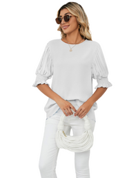 SHOPIQAT Puff-sleeve Crewneck Top - Premium  from shopiqat - Just $6.500! Shop now at shopiqat