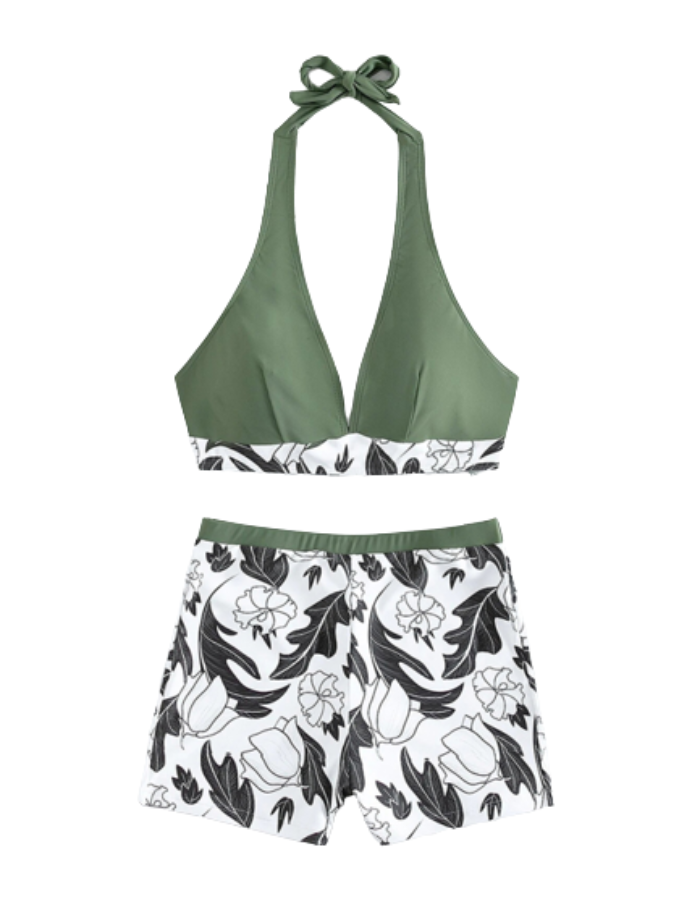 SHOPIQAT Bikini Top And High-Waist Bottoms Shorts Set
