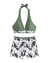SHOPIQAT Bikini Top And High-Waist Bottoms Shorts Set