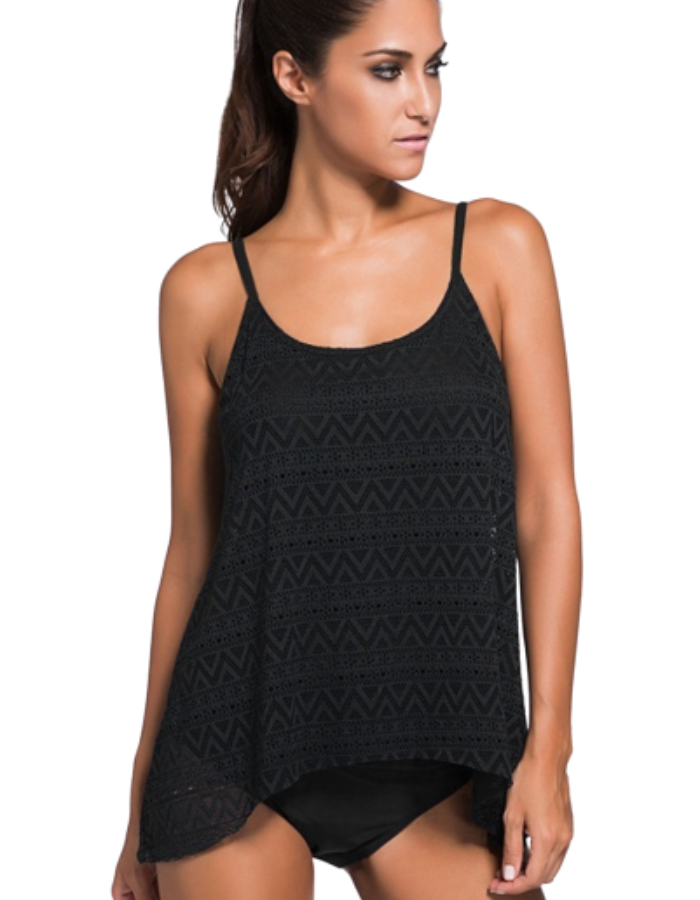 SHOPIQAT Jacquard Mesh Split Swimsuit