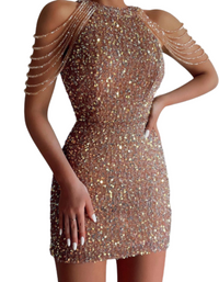 SHOPIQAT Sequin Chain Beads Shoulder Straps Body-con Minidress - Premium  from shopiqat - Just $12.00! Shop now at shopiqat