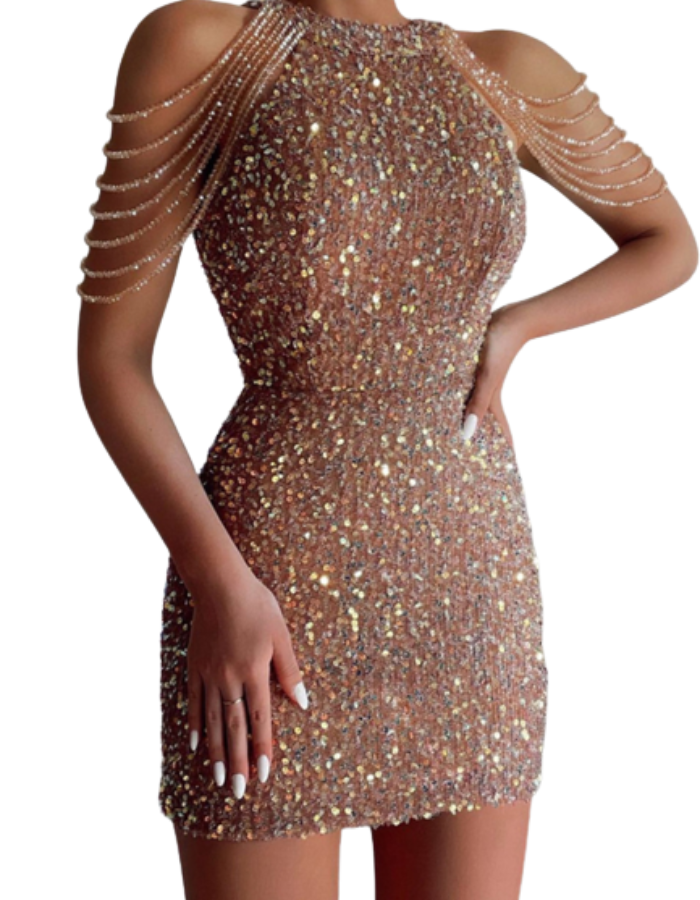 SHOPIQAT Sequin Chain Beads Shoulder Straps Body-con Minidress - Premium  from shopiqat - Just $12.00! Shop now at shopiqat
