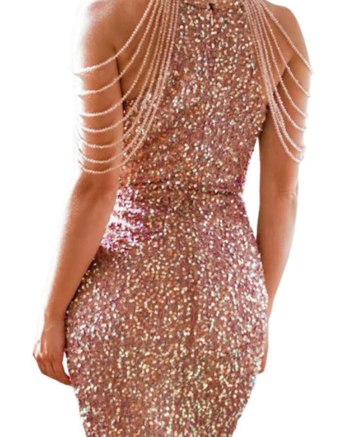 SHOPIQAT Sequin Chain Beads Shoulder Straps Body-con Minidress - Premium  from shopiqat - Just $12.00! Shop now at shopiqat
