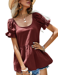 SHOPIQAT Casual Round Neck Puff Short Sleeve Top - Premium  from shopiqat - Just $5.490! Shop now at shopiqat