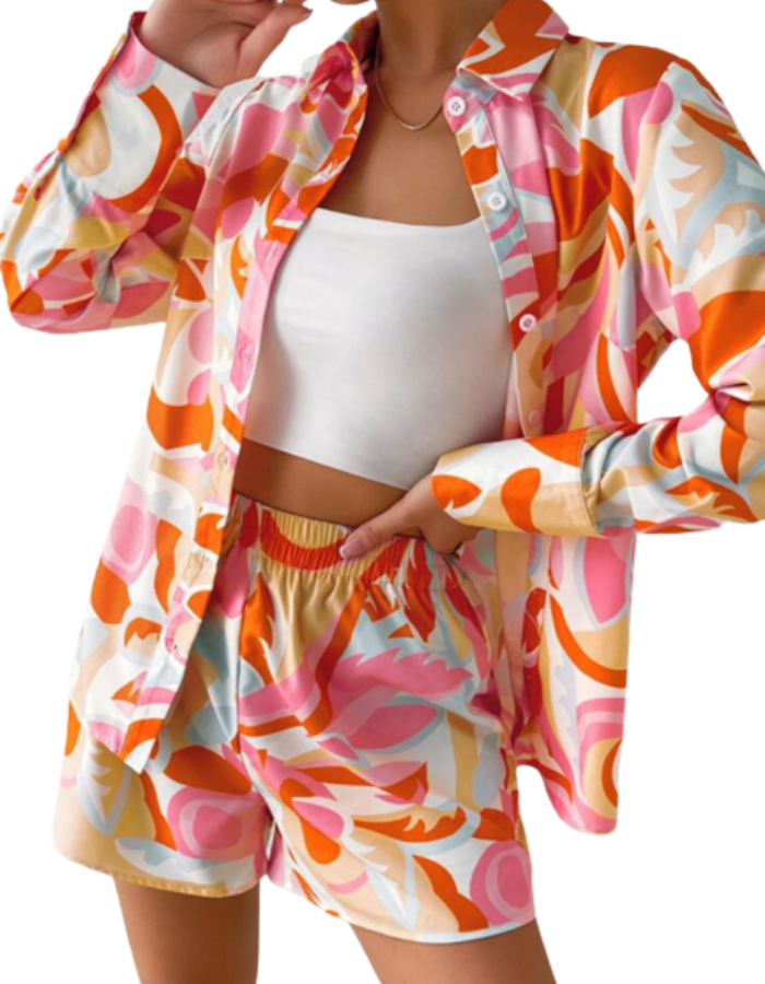 SHOPIQAT Long Sleeve Shirt With Matching Shorts