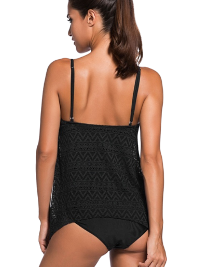 SHOPIQAT Jacquard Mesh Split Swimsuit