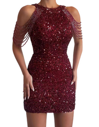 SHOPIQAT Sequin Chain Beads Shoulder Straps Body-con Minidress - Premium  from shopiqat - Just $12.00! Shop now at shopiqat
