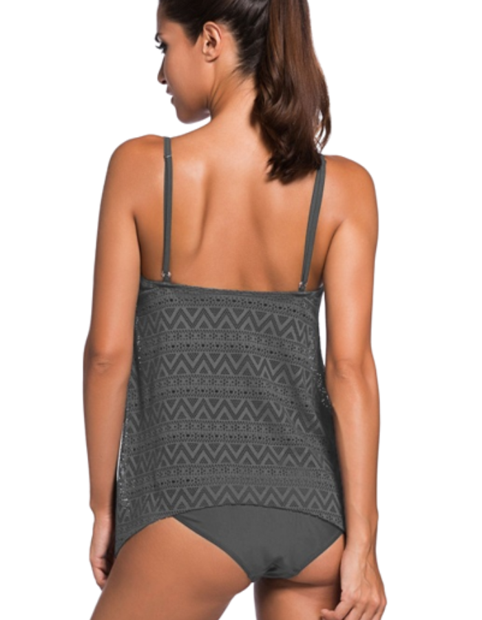 SHOPIQAT Jacquard Mesh Split Swimsuit