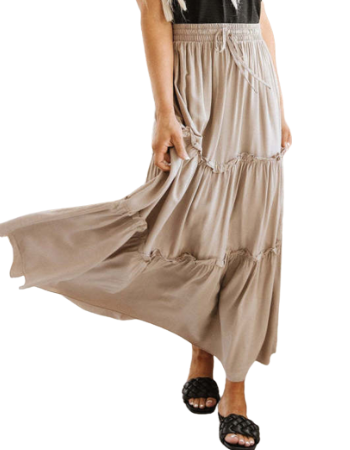 SHOPIQAT Elastic Waist Stitching Large Swing Midi Skirt - Premium  from shopiqat - Just $7.500! Shop now at shopiqat
