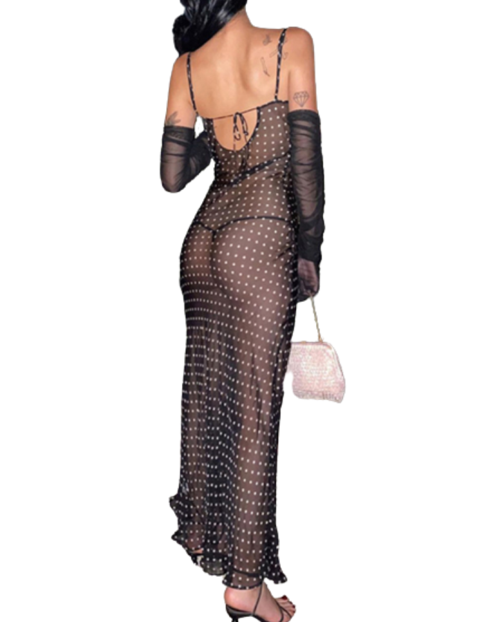 SHOPIQAT Mesh See-Through Back Lace-Up Dress - Premium  from shopiqat - Just $5.500! Shop now at shopiqat