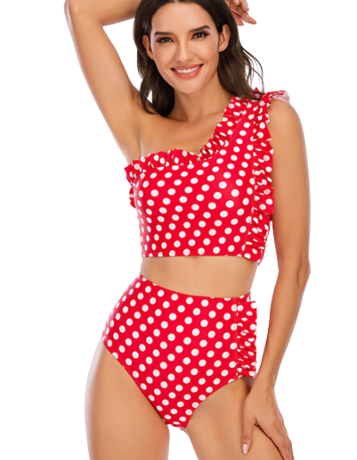 SHOPIQAT One-Shoulder Fungus Side High Waist Abdominal Split Swimsuit
