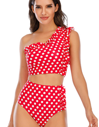 SHOPIQAT One-Shoulder Fungus Side High Waist Abdominal Split Swimsuit