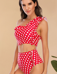 SHOPIQAT One-Shoulder Fungus Side High Waist Abdominal Split Swimsuit