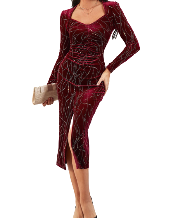 SHOPIQAT Semi Long Sleeve Velvet Dress - Premium  from shopiqat - Just $9.800! Shop now at shopiqat