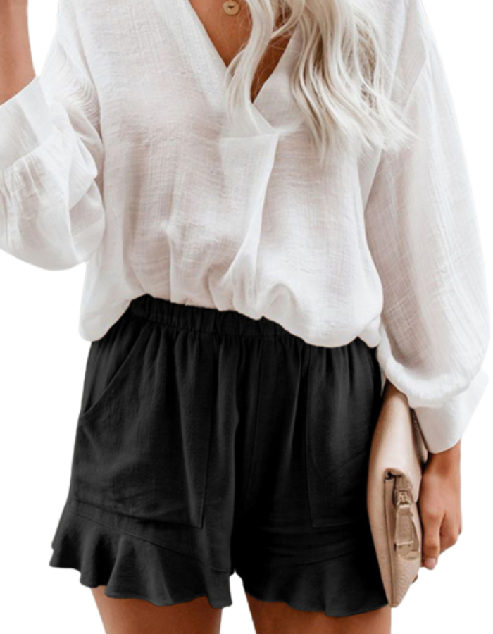 SHOPIQAT Elastic Waist Ruffled Shorts - Premium  from shopiqat - Just $4.900! Shop now at shopiqat