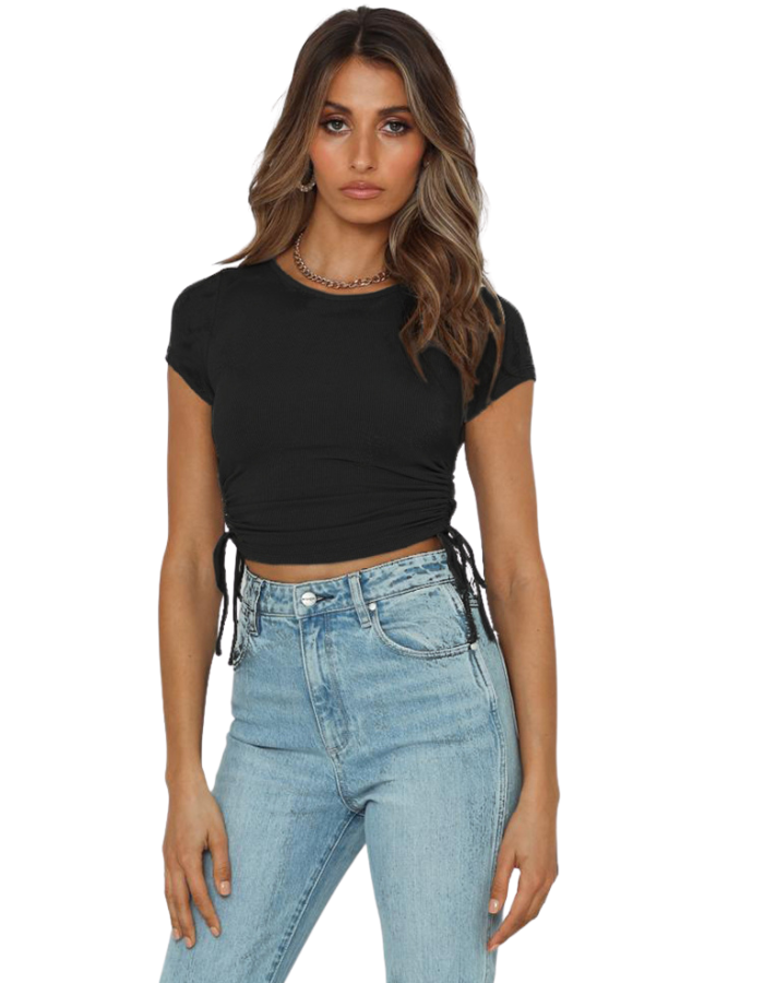 SHOPIQAT Ruched Side Crop T-shirt - Premium  from shopiqat - Just $5.250! Shop now at shopiqat