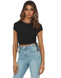 SHOPIQAT Ruched Side Crop T-shirt - Premium  from shopiqat - Just $5.250! Shop now at shopiqat