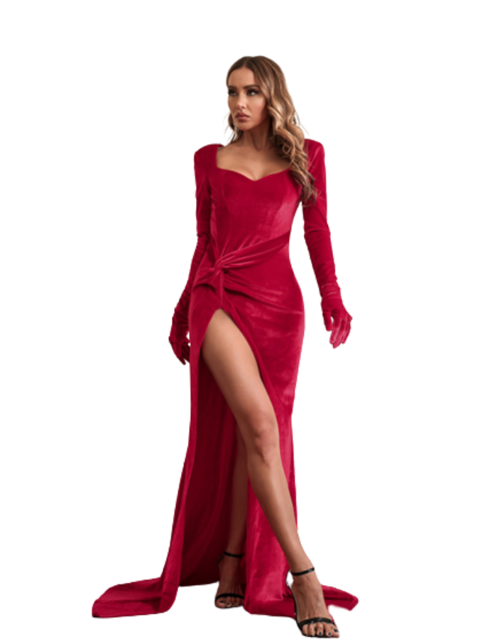 SHOPIQAT Long Sleeve Velvet Wrap Maxi Dress - Premium  from shopiqat - Just $16.500! Shop now at shopiqat