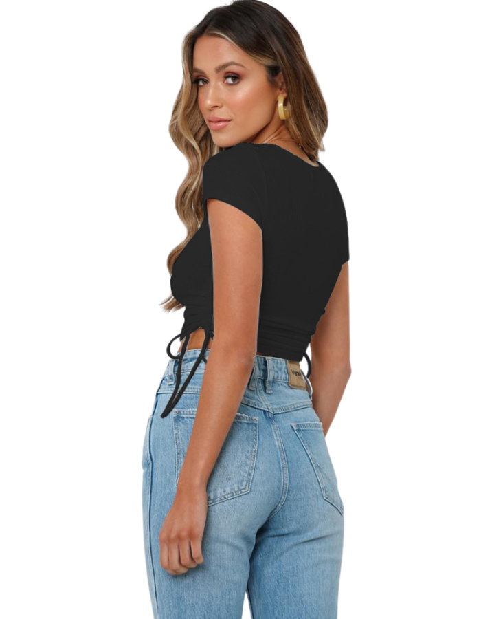 SHOPIQAT Ruched Side Crop T-shirt - Premium  from shopiqat - Just $5.250! Shop now at shopiqat
