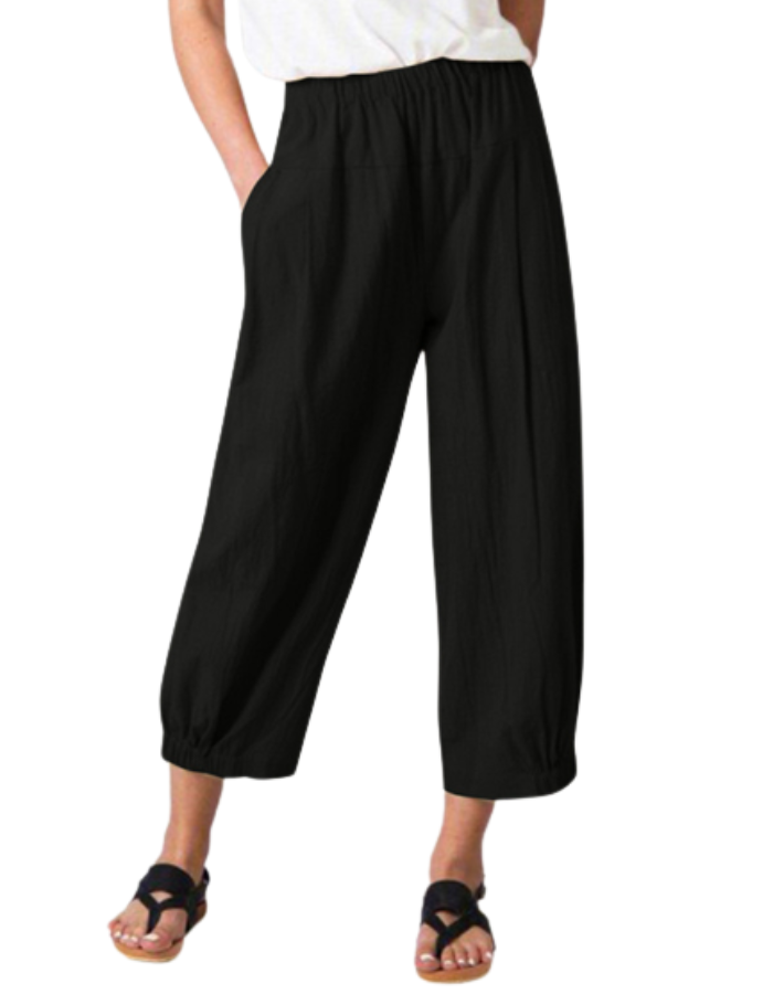 SHOPIQAT Crop Wide-leg Linen Pants - Premium  from shopiqat - Just $6.200! Shop now at shopiqat