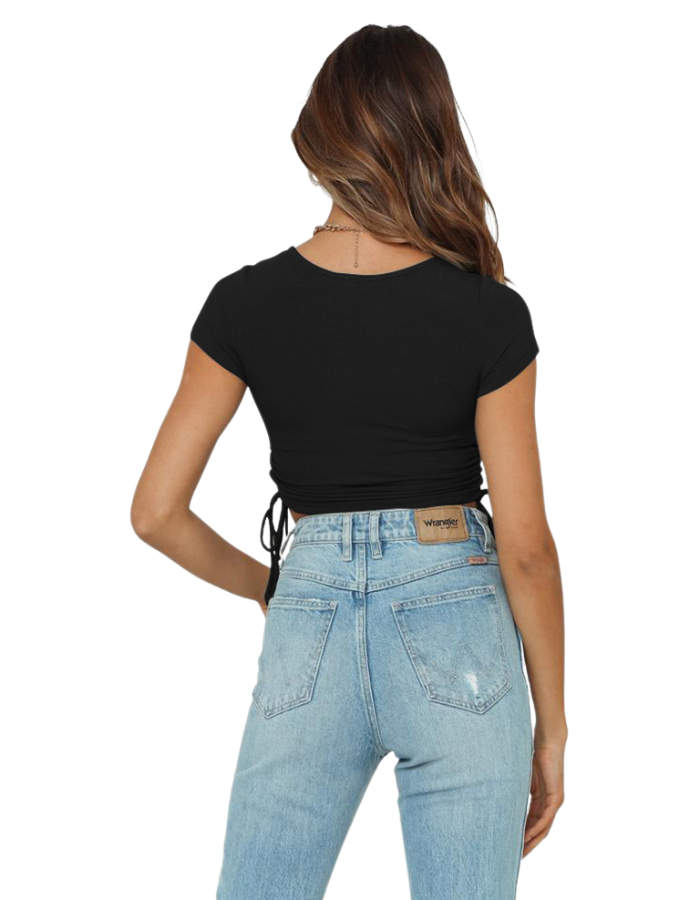SHOPIQAT Ruched Side Crop T-shirt - Premium  from shopiqat - Just $5.250! Shop now at shopiqat