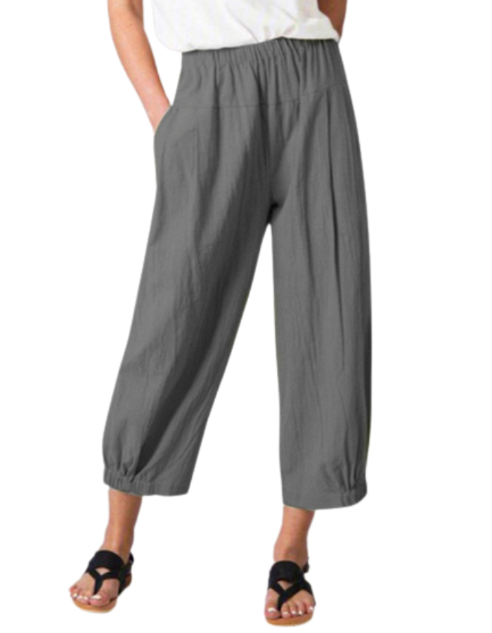 SHOPIQAT Crop Wide-leg Linen Pants - Premium  from shopiqat - Just $6.200! Shop now at shopiqat
