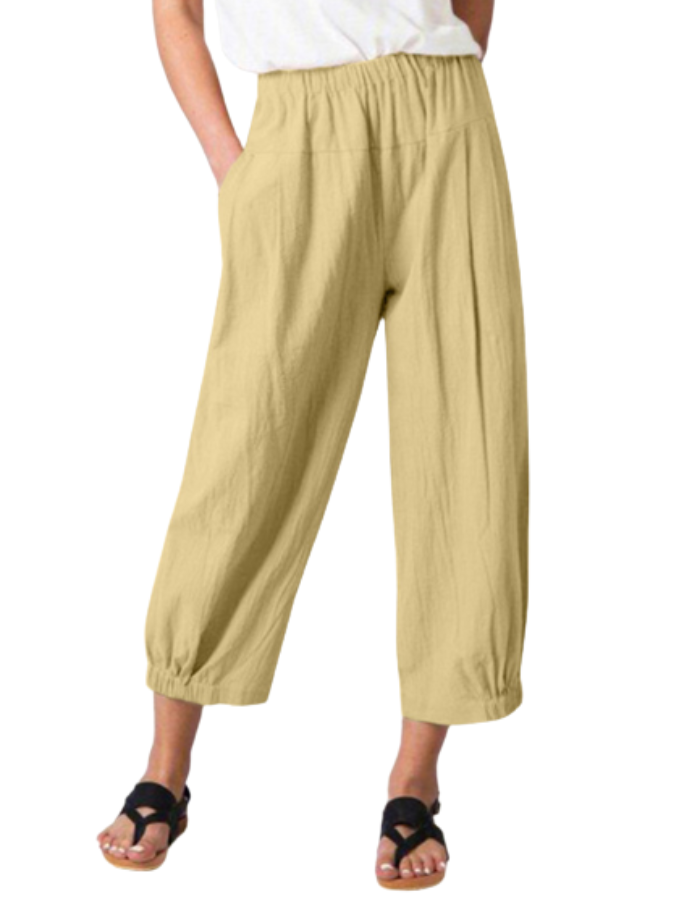 SHOPIQAT Crop Wide-leg Linen Pants - Premium  from shopiqat - Just $6.200! Shop now at shopiqat