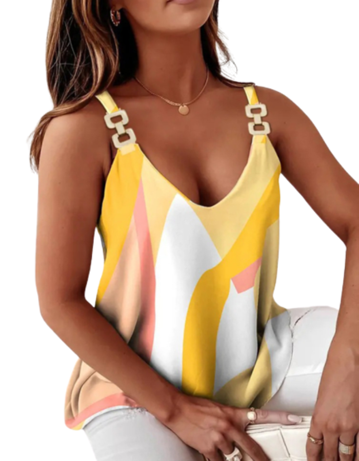 SHOPIQAT Color Block Chain Strap Knit Blend Halter Top - Premium  from shopiqat - Just $4.750! Shop now at shopiqat