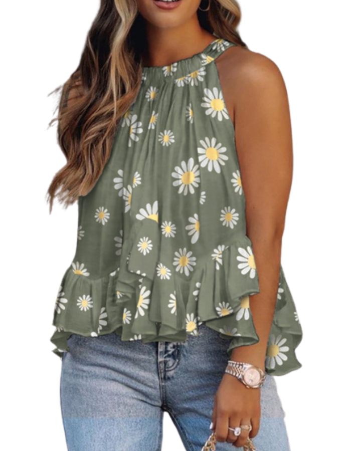 SHOPIQAT Tie Back Halter Neck Ruffle Hem Top - Premium  from shopiqat - Just $4.900! Shop now at shopiqat