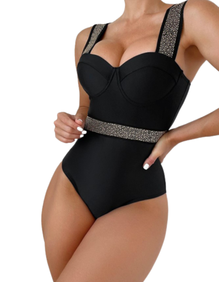 SHOPIQAT Rivet Decor Push-Up One-Piece Swimwear