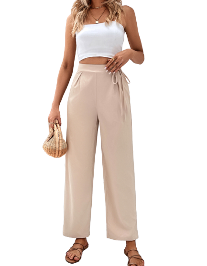 SHOPIQAT Cropped Tie Waist Pants - Premium  from shopiqat - Just $6.350! Shop now at shopiqat
