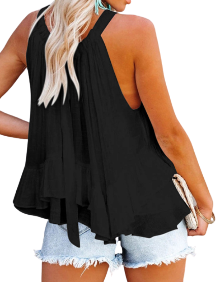 SHOPIQAT Tie Back Halter Neck Ruffle Hem Top - Premium  from shopiqat - Just $4.900! Shop now at shopiqat