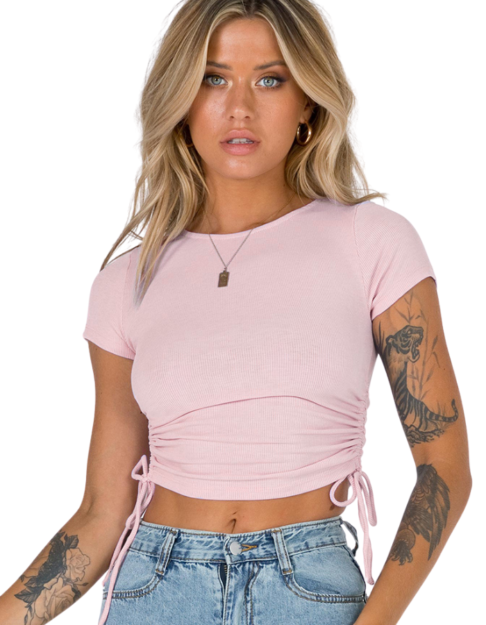 SHOPIQAT Ruched Side Crop T-shirt - Premium  from shopiqat - Just $5.250! Shop now at shopiqat