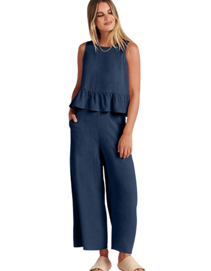 SHOPIQAT Ruffle Sleeveless Top With Matching Wide-leg Pants - Premium  from shopiqat - Just $8.200! Shop now at shopiqat