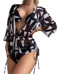 SHOPIQAT Bikini Deep V-neck Three Pieces Set