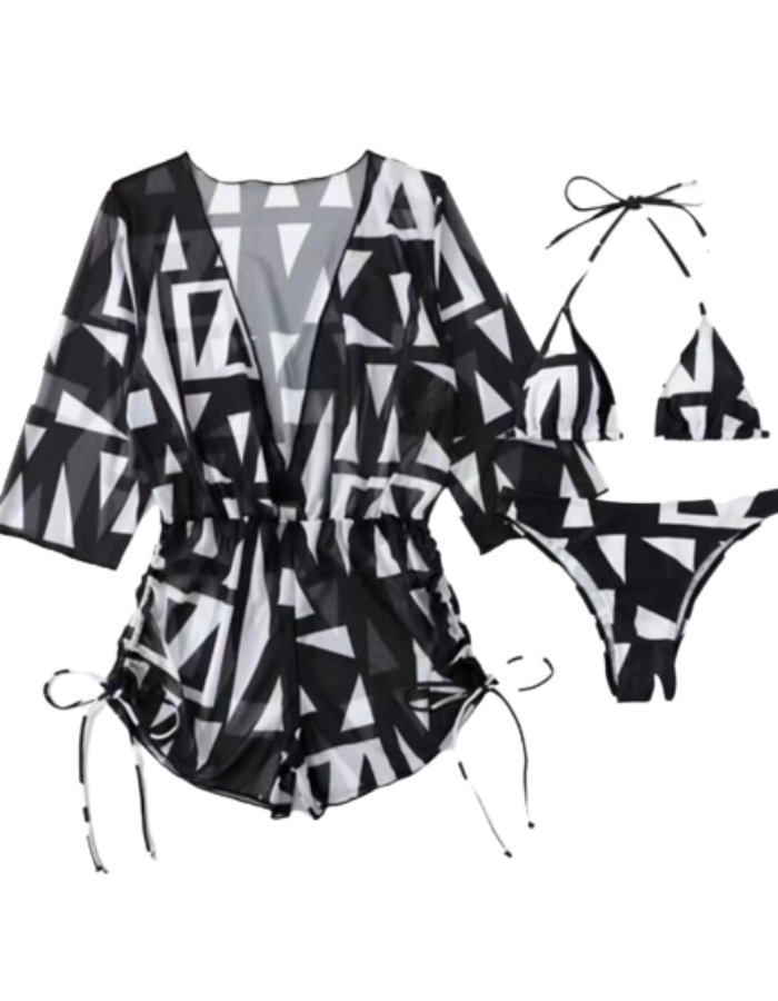 SHOPIQAT Bikini Deep V-neck Three Pieces Set