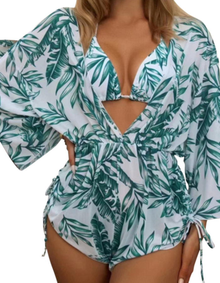 SHOPIQAT Bikini Deep V-neck Three Pieces Set