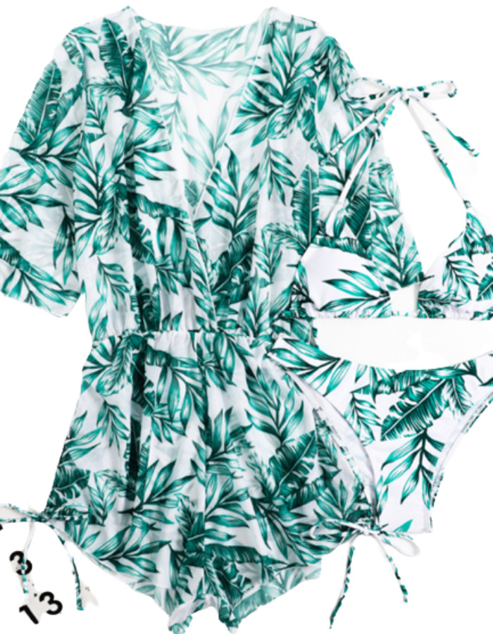 SHOPIQAT Bikini Deep V-neck Three Pieces Set