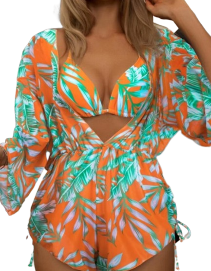 SHOPIQAT Bikini Deep V-neck Three Pieces Set