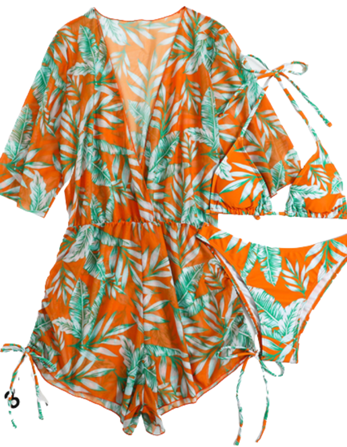 SHOPIQAT Bikini Deep V-neck Three Pieces Set