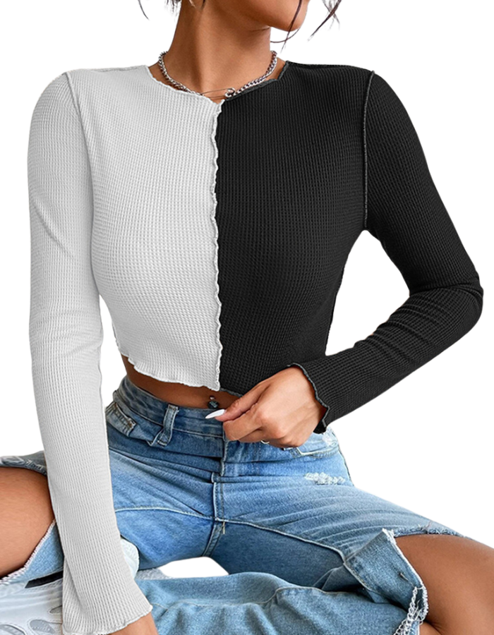 SHOPIQAT Casual Colorblock Long Sleeve T-Shirt - Premium  from shopiqat - Just $5.300! Shop now at shopiqat